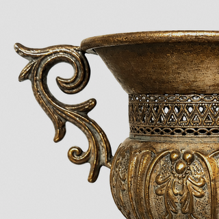 Vintage Gold Decorative Urn Planter with Scroll Handles