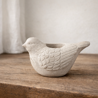 Distressed Stone-Finish Bird Candle Holder