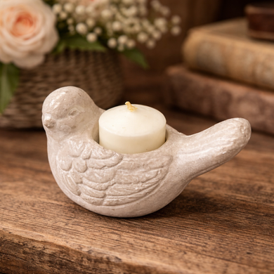 Distressed Stone-Finish Bird Candle Holder