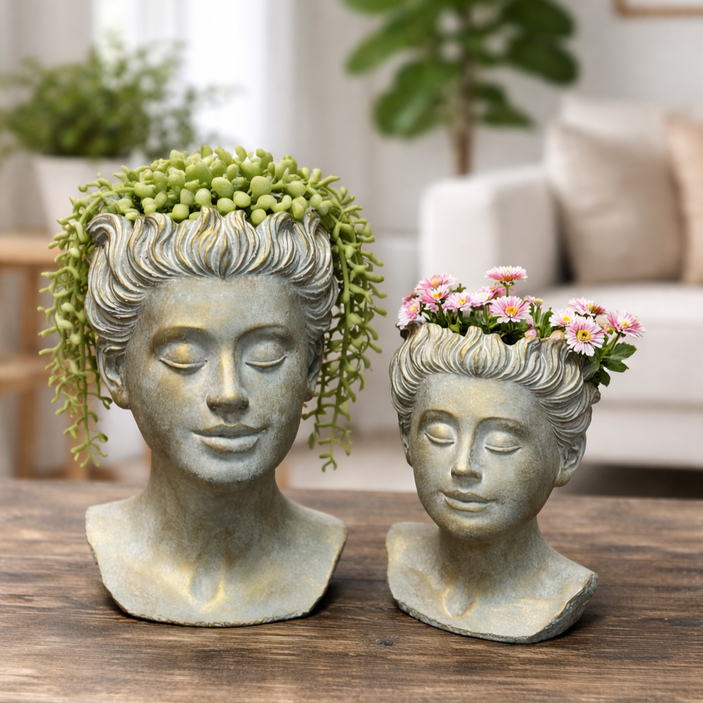 Distressed Vintage Roman Bust Planter