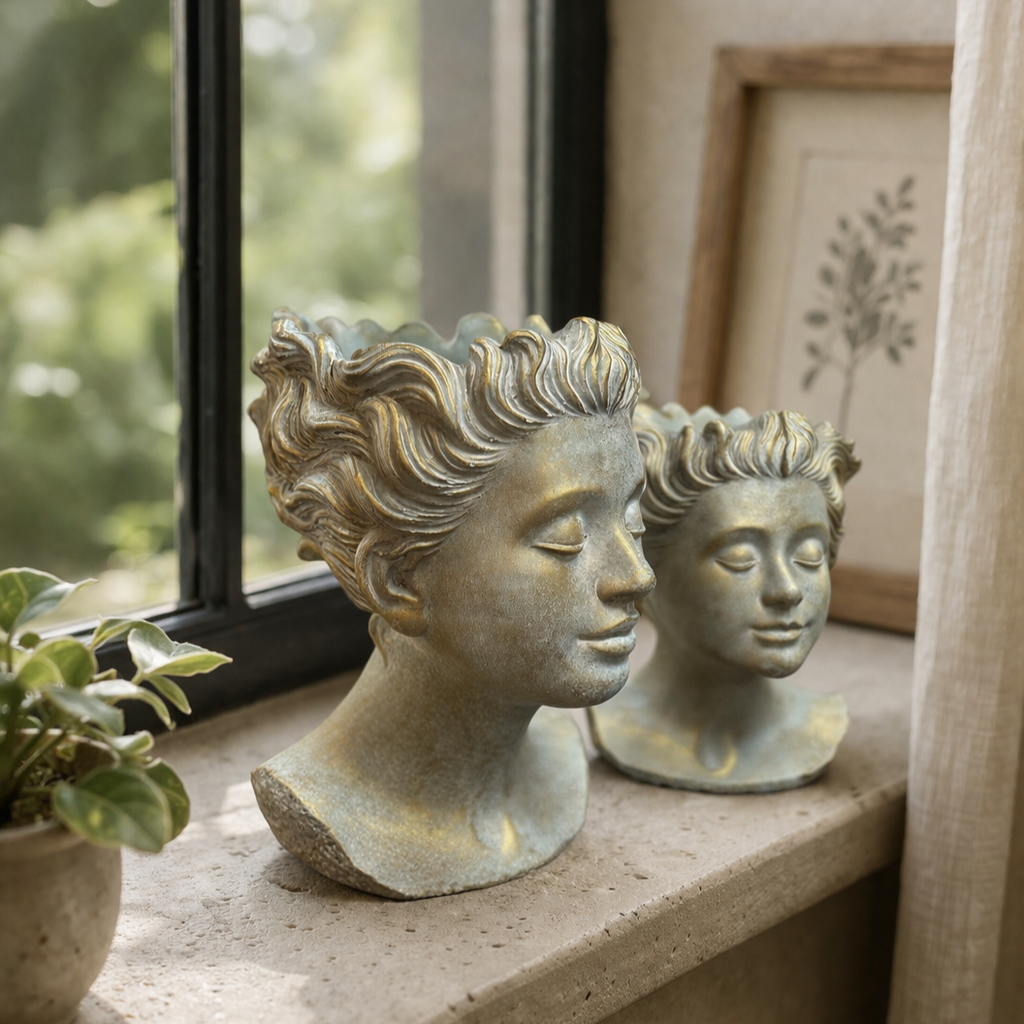 Distressed Vintage Roman Bust Planter