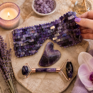Midnight Amethyst Crystal Spa Gift Set – Eye Mask, Gua Sha & Facial Roller