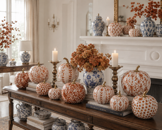 Rusty Red Chevron Hand-Painted Metal Pumpkin – 4-Inch