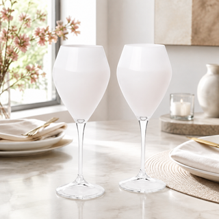 Set of 6 White V-Shaped Wine Glasses with Clear Stem