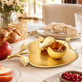Large Gold Apple Shaped Dish with Removable Honey Jar