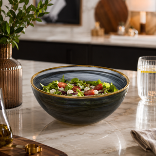 Elegant Black Alabaster-Style Bowl with Gold Rim