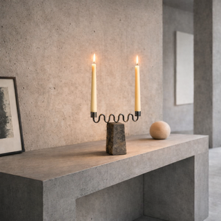 Aria River Rock & Iron Taper Candle Holder