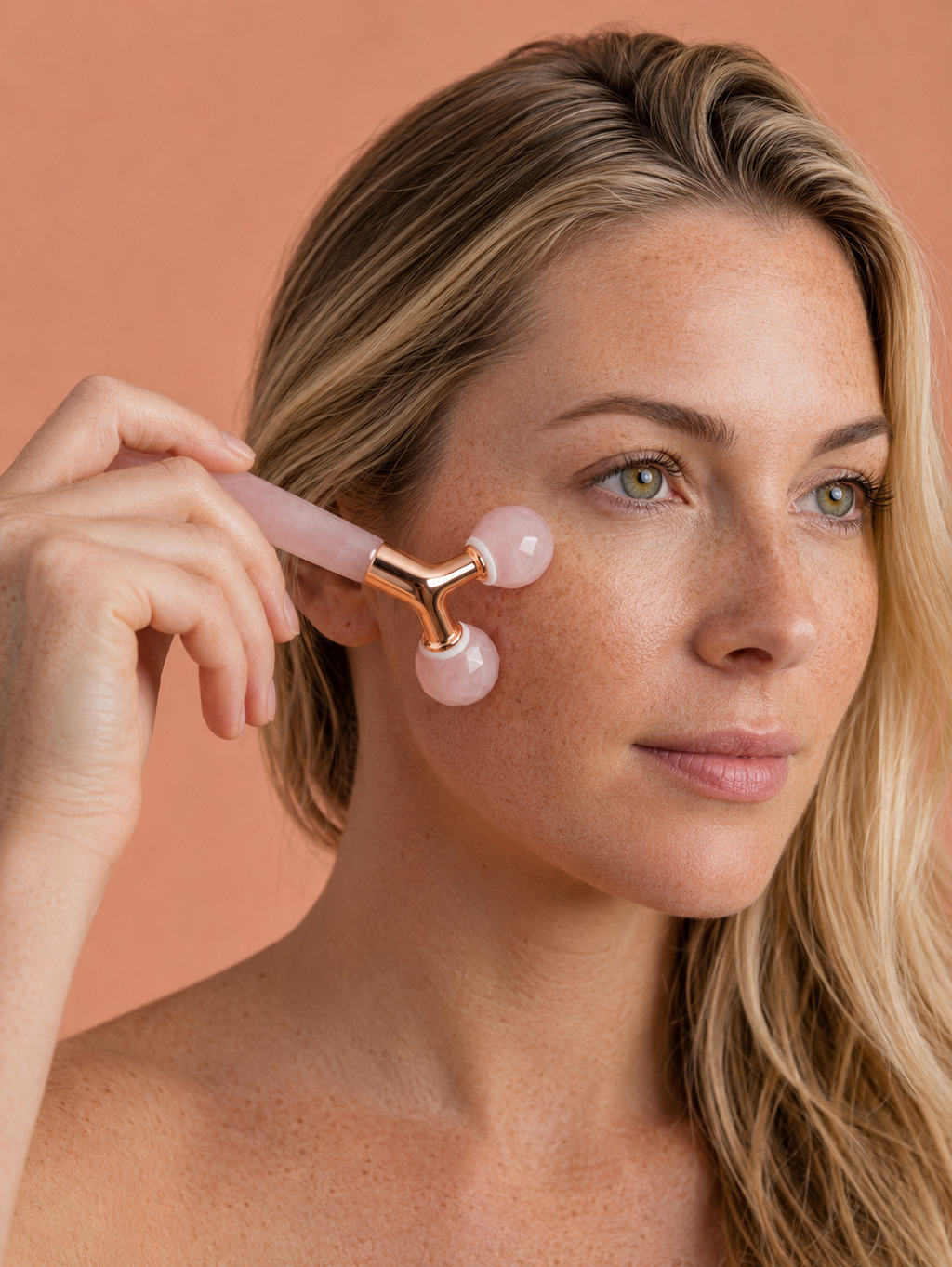 Rose Quartz Tension Ritual™ Roller – 3D Faceted Crystal Face & Neck Massager
