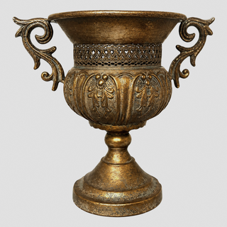 Vintage Gold Decorative Urn Planter with Scroll Handles