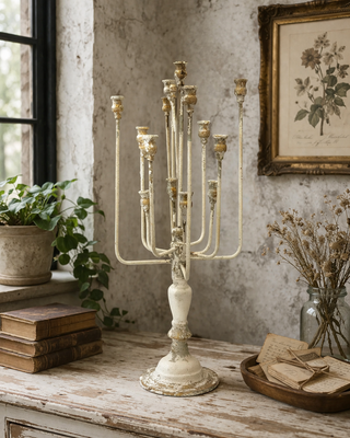 Antique-Style Aged Iron Multi-Arm Candelabra