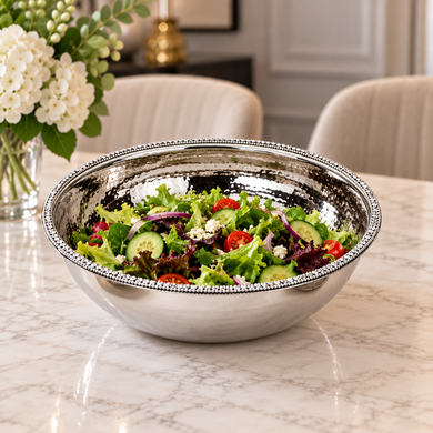 Elegant Stainless Steel Decorative Bowl with Stone Accents