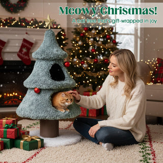 48.5-Inch Christmas Cat Tree with 2 Large Condos and Scratching Post – Green