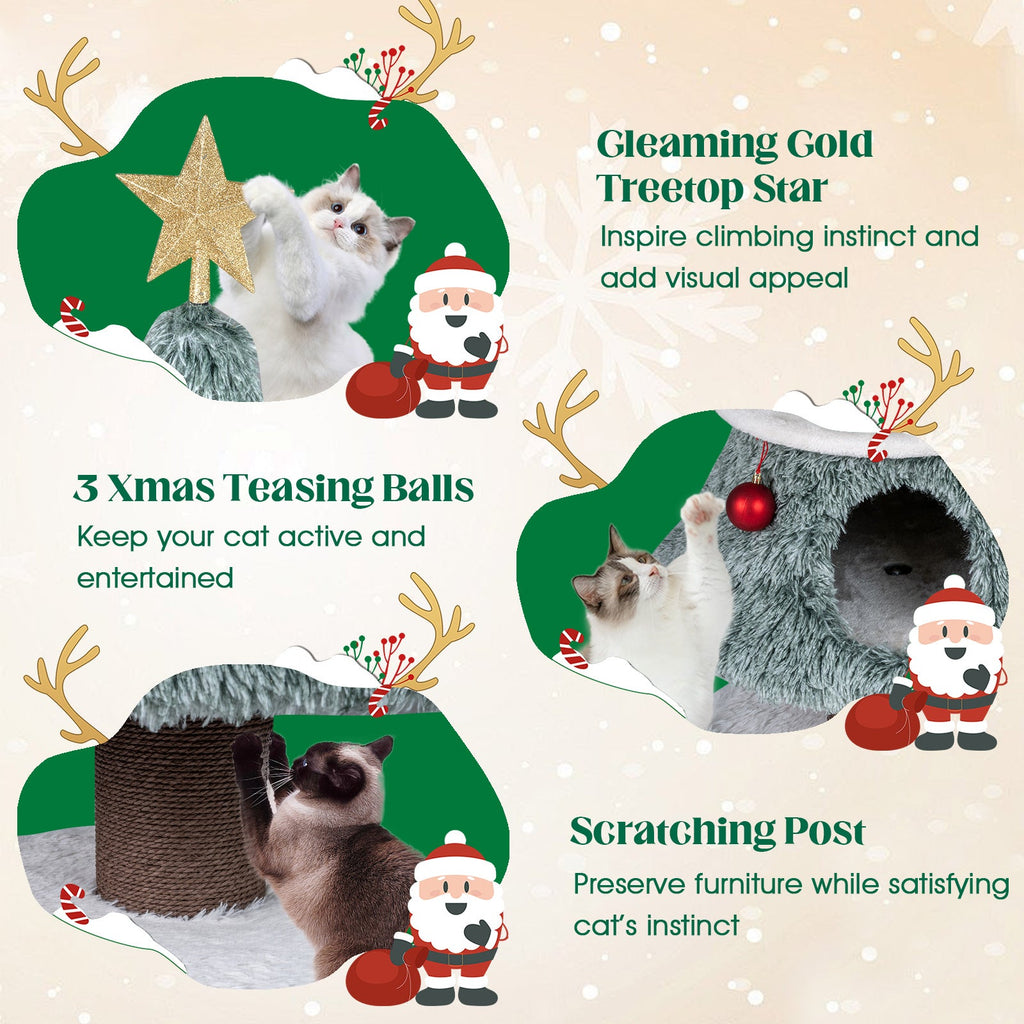 48.5-Inch Christmas Cat Tree with 2 Large Condos and Scratching Post – Green