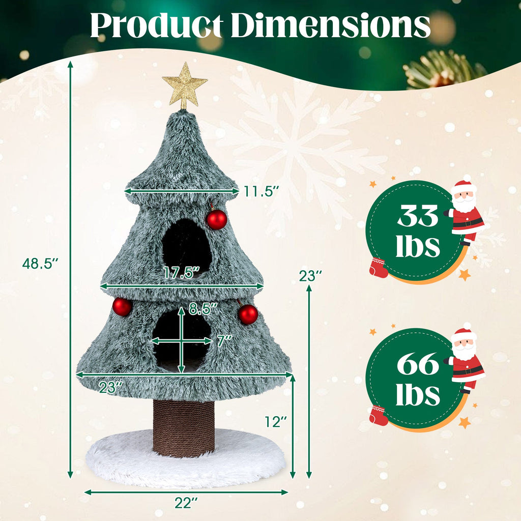48.5-Inch Christmas Cat Tree with 2 Large Condos and Scratching Post – Green