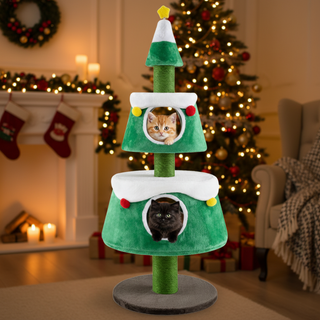Christmas Tree-Shaped Cat Tower with 2 Condos and Scratching Posts – Green