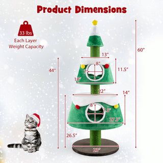 Christmas Tree-Shaped Cat Tower with 2 Condos and Scratching Posts – Green