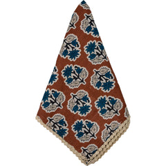 Cinnamon Brown with Blue Flowers Napkin / Gray with Yellow and Blue Flowers Napkins, Set of 8 / Sage Green Blue Flower Napkins, Set of 8 with Floral Lace Edge