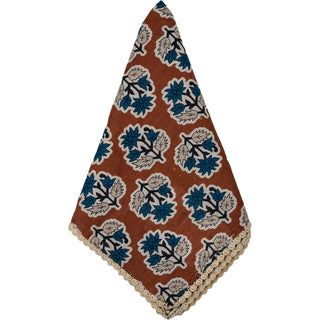 Cinnamon Brown with Blue Flowers Napkin / Gray with Yellow and Blue Flowers Napkins, Set of 8 / Sage Green Blue Flower Napkins, Set of 8 with Floral Lace Edge