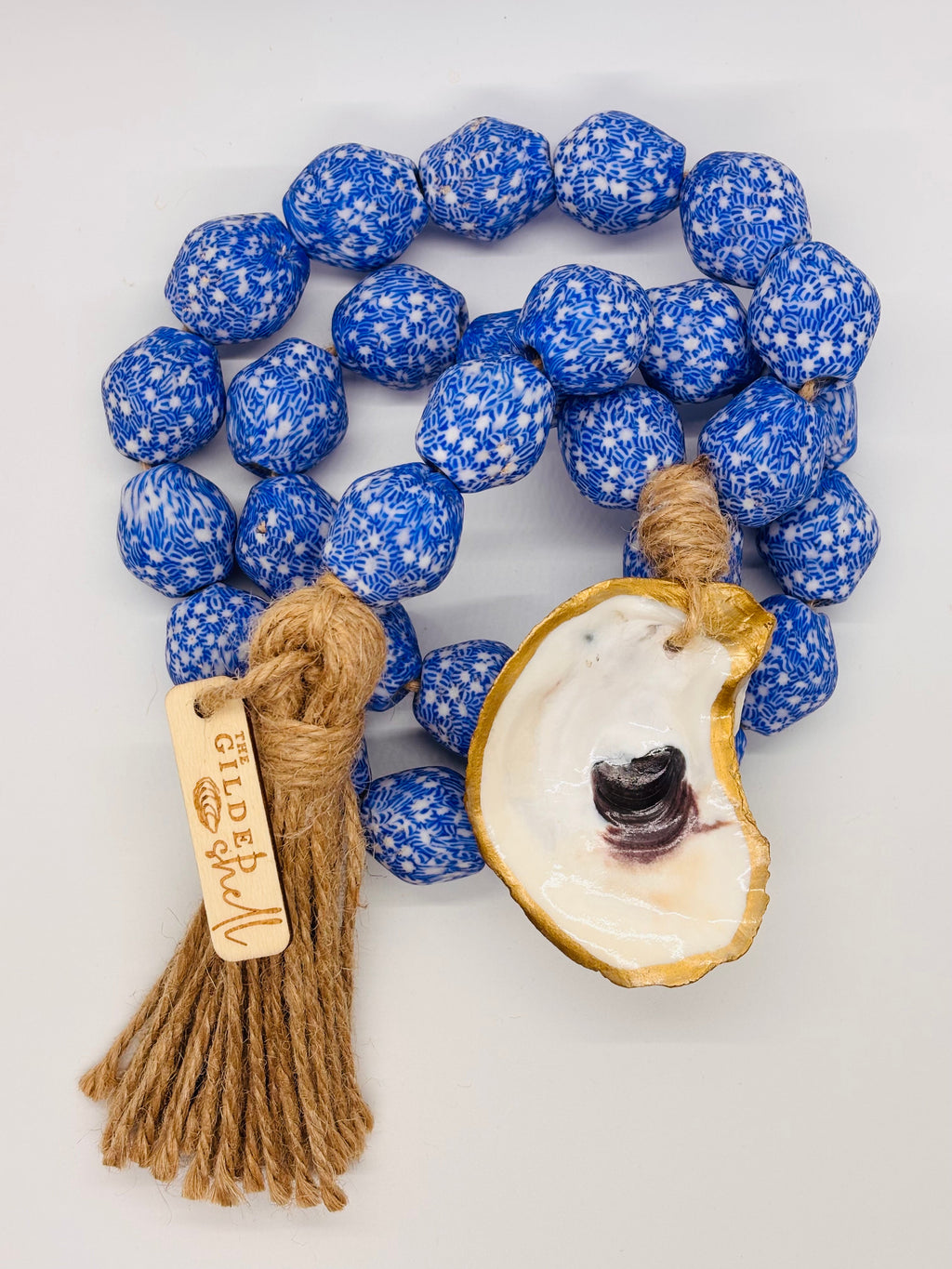 Coastal Grandmother Sea Glass Garland with 18K Gold Oyster