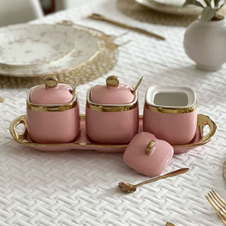 Porcelain Coffee, Tea and Sugar Canister Set with Gold Trim