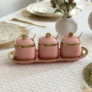 Porcelain Coffee, Tea and Sugar Canister Set with Gold Trim