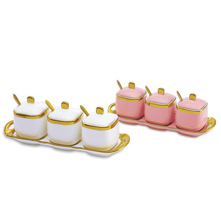Porcelain Coffee, Tea and Sugar Canister Set with Gold Trim