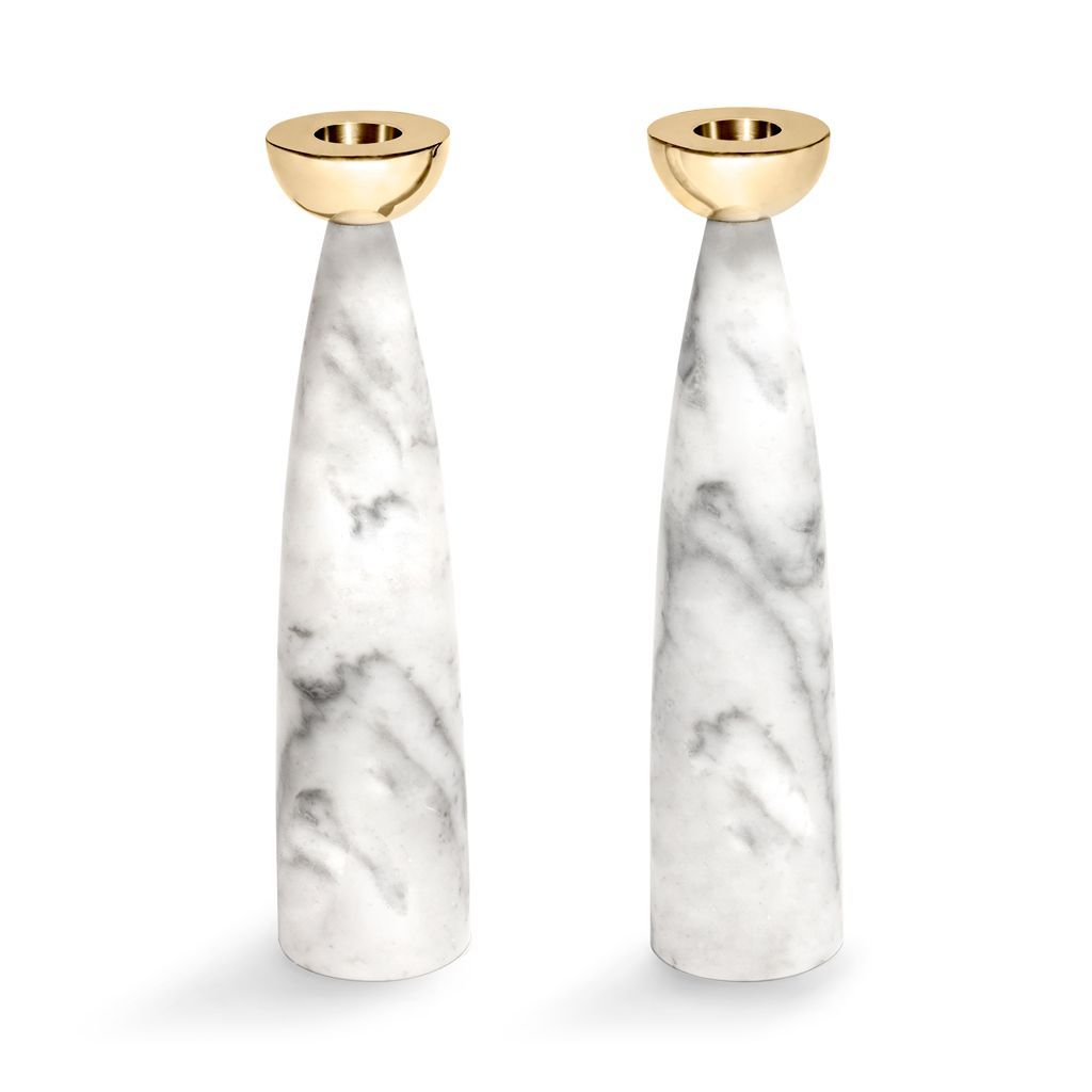 Coluna Candle Holders, Marble & Gold, Set of 2