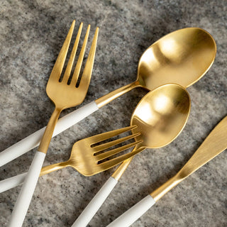 Cambridge Mazzy Gold Satin White Pom Handle 20-Piece Flatware Set, 18/0 stainless steel (view 3)