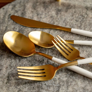 Cambridge Mazzy Gold Satin White Pom Handle 20-Piece Flatware Set, 18/0 stainless steel (view 4)