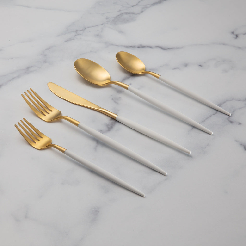 Cambridge Mazzy Gold Satin White Pom Handle 20-Piece Flatware Set, 18/0 stainless steel (view 5)