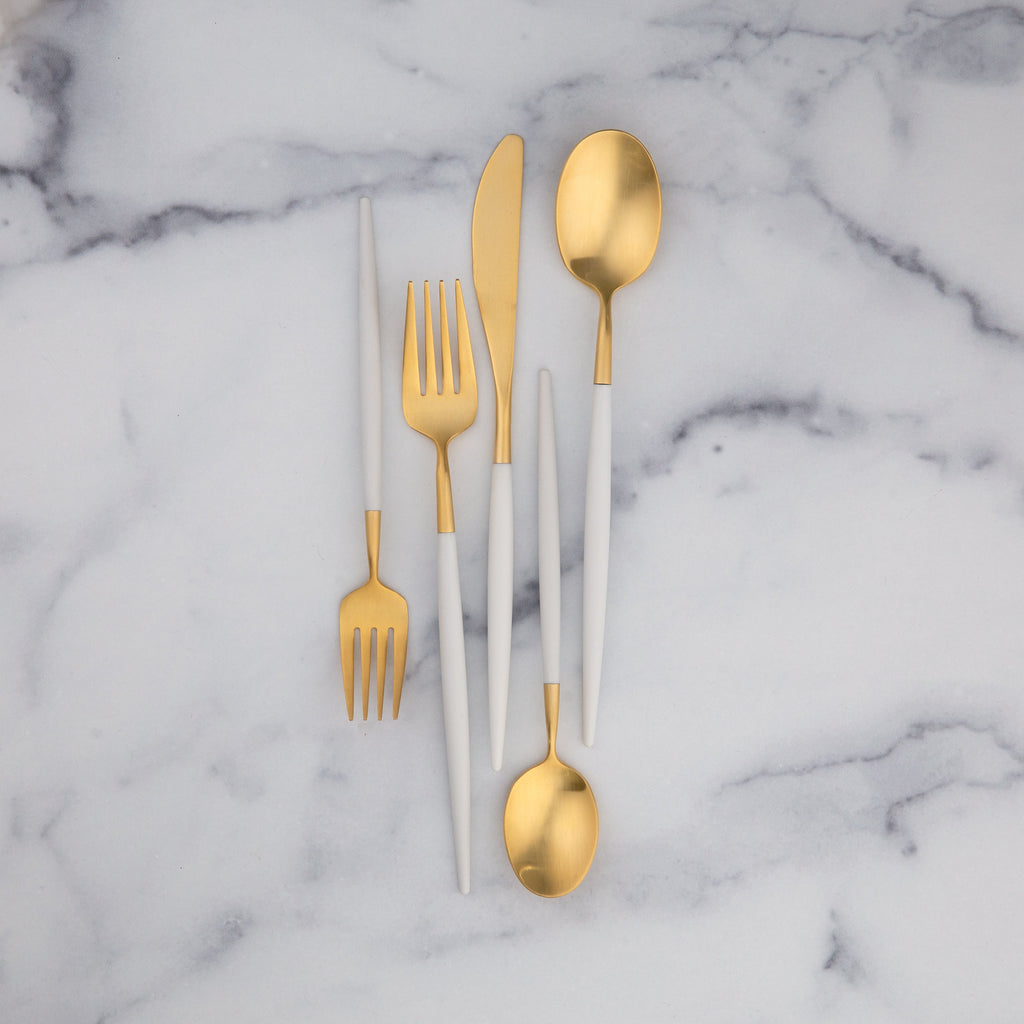 Cambridge Mazzy Gold Satin White Pom Handle 20-Piece Flatware Set, 18/0 stainless steel (view 2)
