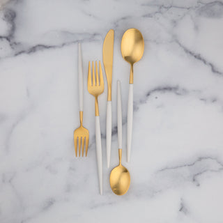 Cambridge Mazzy Gold Satin White Pom Handle 20-Piece Flatware Set, 18/0 stainless steel (view 2)