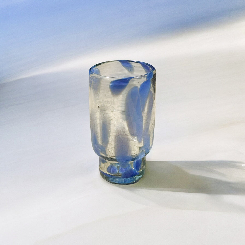 Tall Clear & Blue Recycled Glasses Set of 4