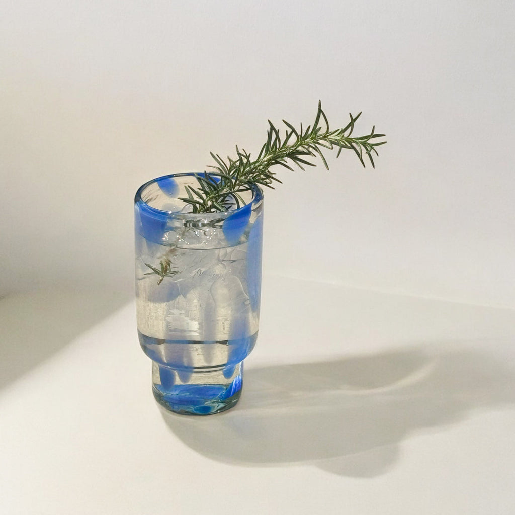 Tall Clear & Blue Recycled Glasses Set of 4