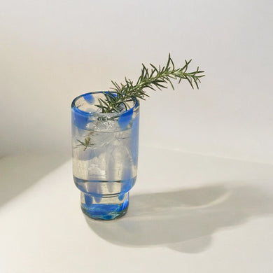 Tall Clear & Blue Recycled Glasses Set of 4