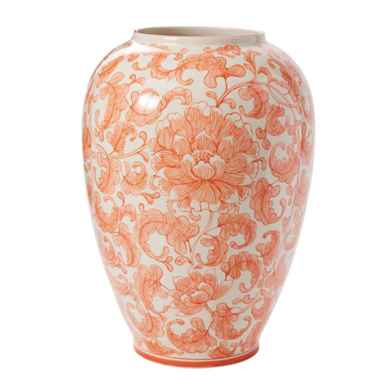 Classic Meets Contemporary: Elodie Vase in Coral Floral Chinoiserie