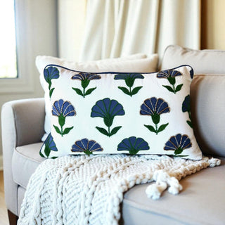 Embroidered Floral Blue Boho Accent Throw Pillow – Modern Home Decor