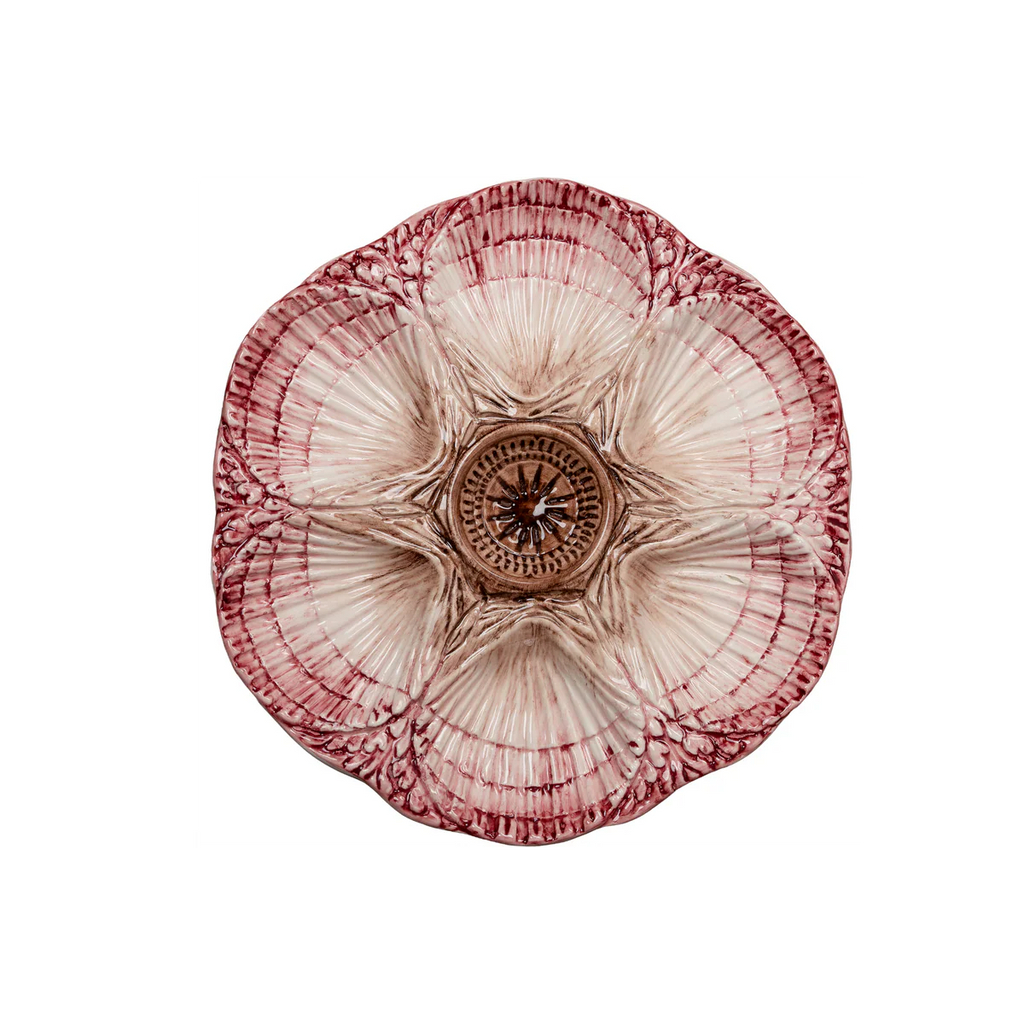 NOLA Oyster Plate, Cream & Burgundy / Pink & Green / Cobalt – Hand-Painted Portuguese Majolica Oyster Plate