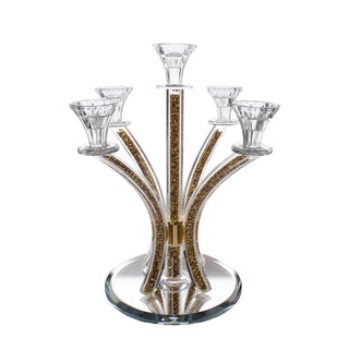 Crystal Candelabra Round Design - 5 Arm with Inner Gemstones