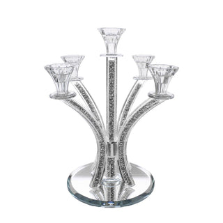 Crystal Candelabra Round Design - 5 Arm with Inner Gemstones