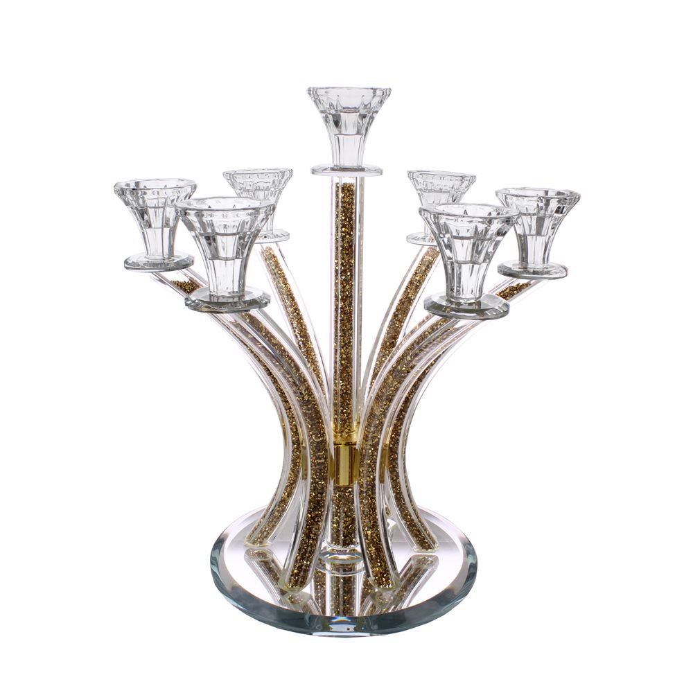 Crystal Candelabra Round Design with 7 Arms and Inner Gemstones