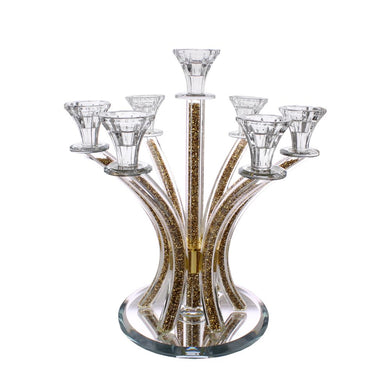 Crystal Candelabra Round Design with 7 Arms and Inner Gemstones