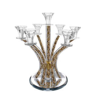 Crystal Candelabra Round Design with 7 Arms and Inner Gemstones