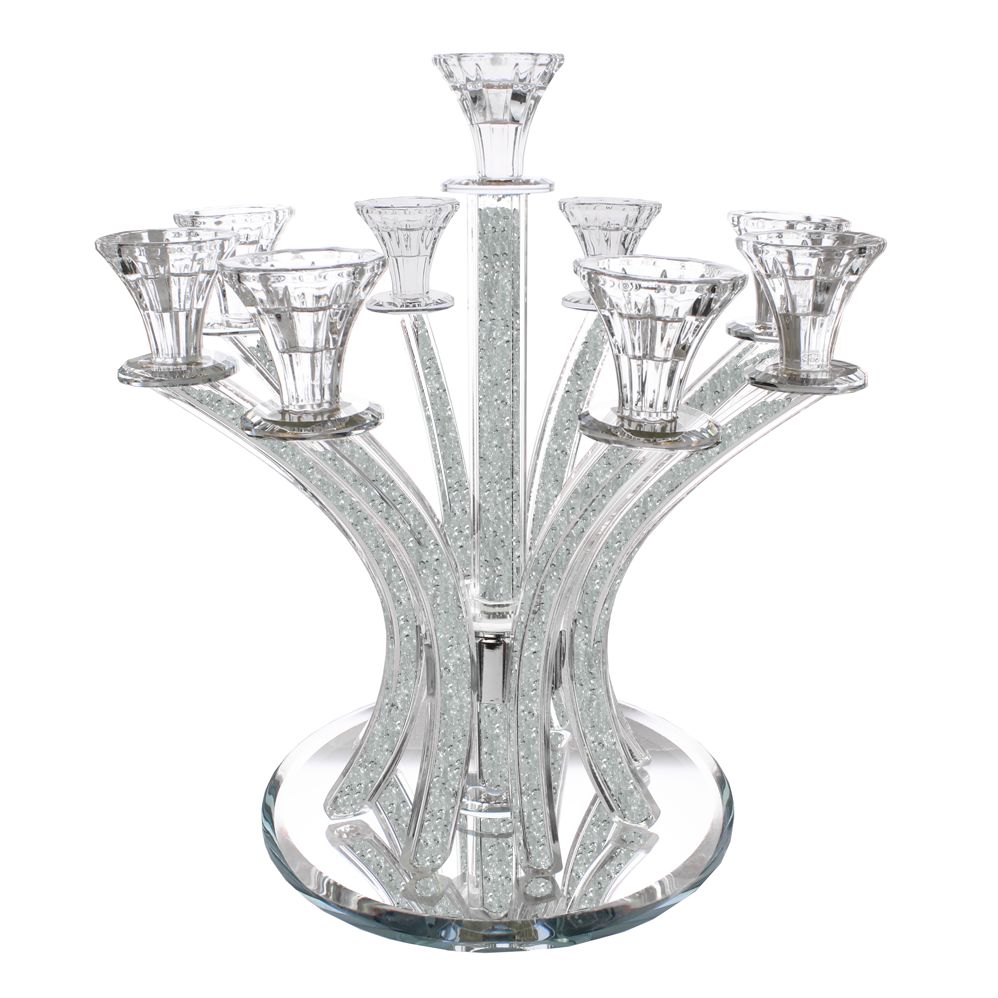 Crystal  Candelabra Round Design with Inner Gemstones - 9 Arms