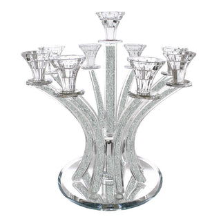 Crystal  Candelabra Round Design with Inner Gemstones - 9 Arms