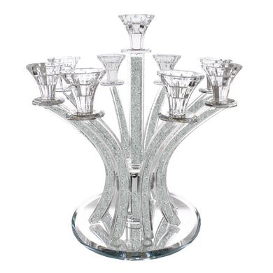 Crystal  Candelabra Round Design with Inner Gemstones - 9 Arms