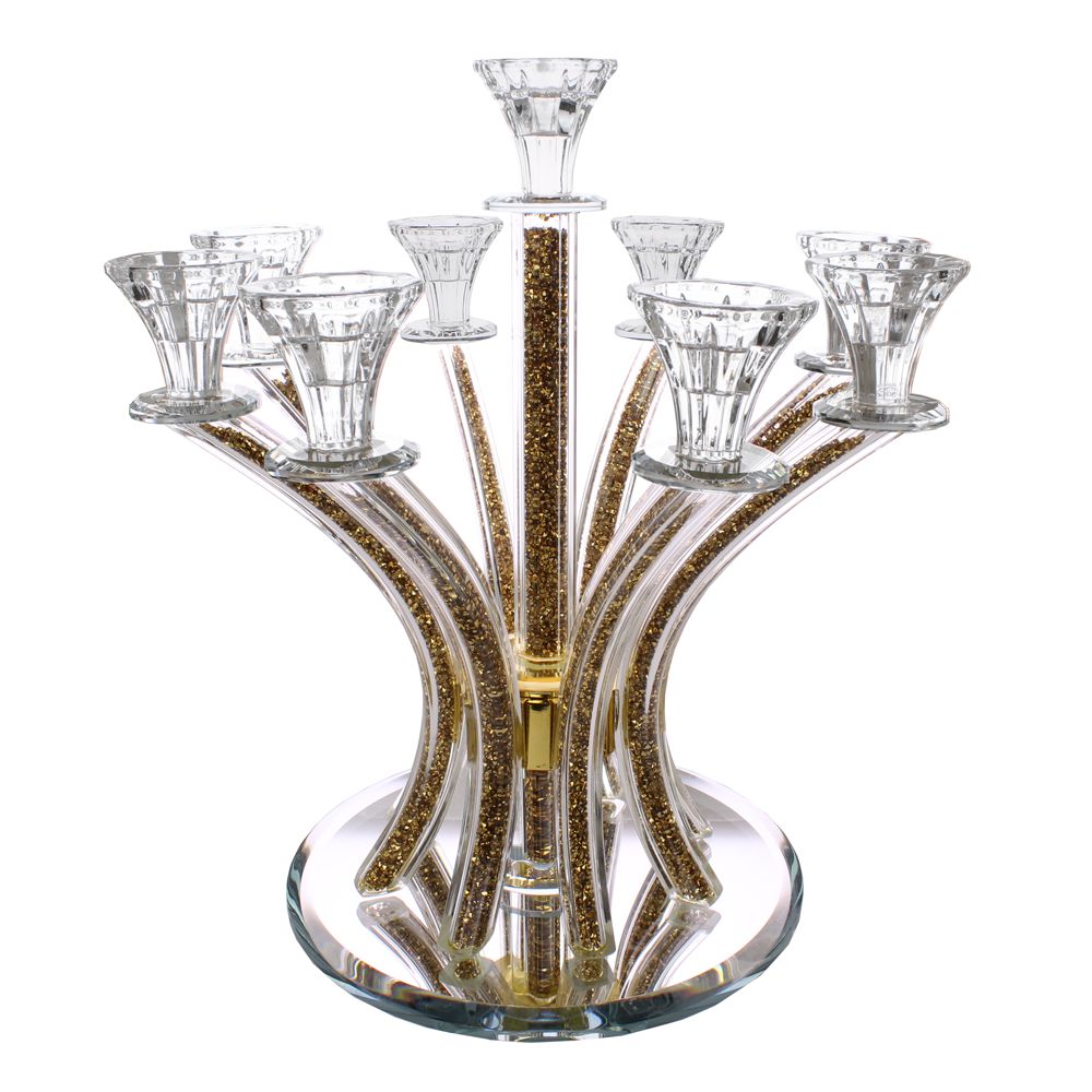 Crystal  Candelabra Round Design with Inner Gemstones - 9 Arms
