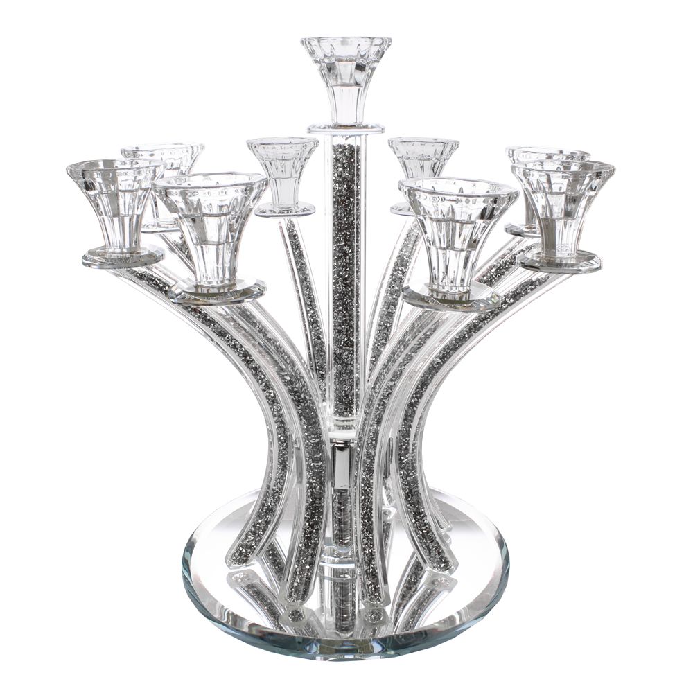 Crystal  Candelabra Round Design with Inner Gemstones - 9 Arms