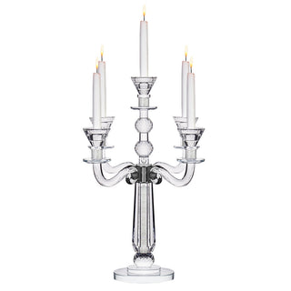 Crystal Candelabra with 5 Arms and Round Crystals in Center Stem