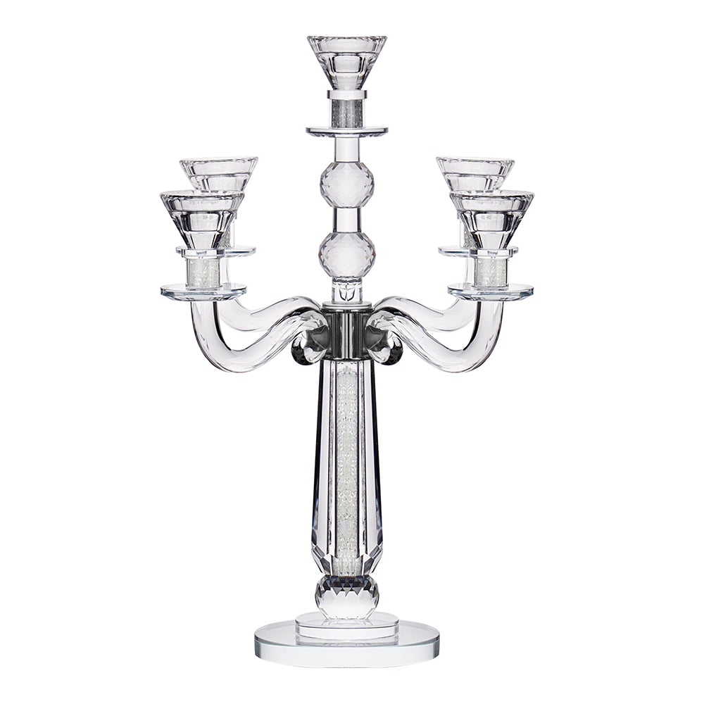 Crystal Candelabra with 5 Arms and Round Crystals in Center Stem